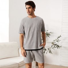 Мужская вязаная футболка и шорты Shein