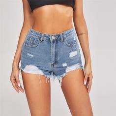 Карман Одноцветный Джинсовые шорты Shein