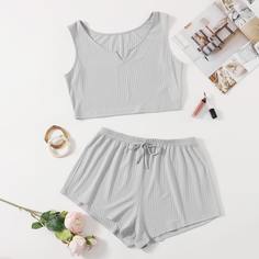 Пижама размера плюс в рубчик с узлом Shein