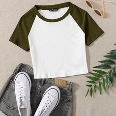 Контрастная короткая футболка Shein