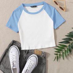 Контрастная короткая футболка Shein