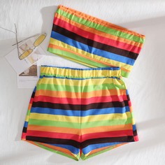 Шорты и топ в радужную полоску Shein