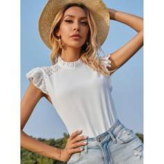 с оборками Одноцветный Бохо Блузы Shein