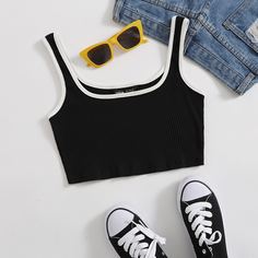 Трикотажная короткая майка Shein