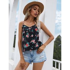 Топ на бретелях с цветочным принтом Shein
