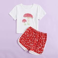 Пижама с принтом гриба для девочек Shein