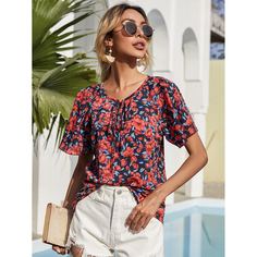 Цветочный Бохо Блузы Shein