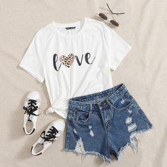 буква Повседневный Футболки Shein