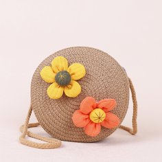 Соломенная круглая сумка с цветком для девочек Shein