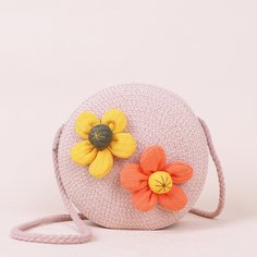 Соломенная круглая сумка с цветком для девочек Shein