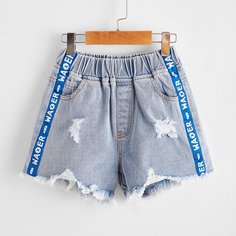 Карман буква Джинсовые шорты для девочек Shein