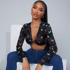Короткий топ с принтом бабочки Shein