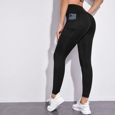 с карманами Одноцветный Спортивные леггинсы Shein