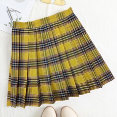 Плиссированная юбка в клетку с молнией сбоку Shein