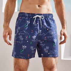 Мужские плавки на кулиске с тропическом принтом Shein