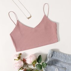 Укороченный топ на подтяжках в рубчик Shein