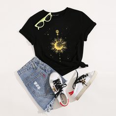Футболка с круглым вырезом и принтом Shein