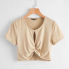 с разрезом Одноцветный Повседневный Футболки Shein