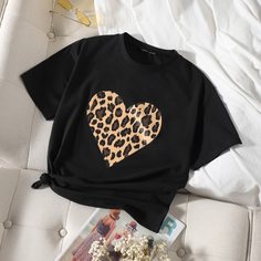 Леопардовый Повседневный Футболки Shein