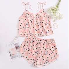 узел Со цветочками Повседневный Пижама размер плюс Shein