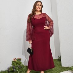 с оборками В горошек Очаровательный Платья размер плюс Shein