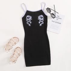 Облегающее платье с принтом китайского дракона для девочек Shein