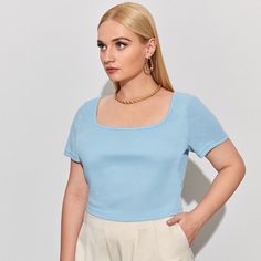 Вязаная короткая футболка размера плюс в рубчик Shein