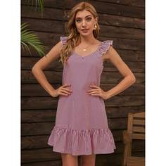 Платье в полоску с оборкой Shein