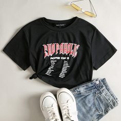 буква Повседневный Футболки Shein