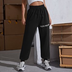 Спортивные брюки с текстовым принтом на кулиске Shein