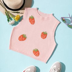 Трикотажный жилет с принтом клубники Shein