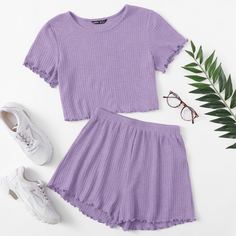 Вязаная футболка и шорты Shein