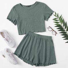 Вязаная футболка и шорты Shein