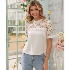 с оборками Одноцветный Элегантный Блузы Shein