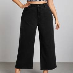 Необработанный низ Одноцветный Джинсы размер плюс Shein