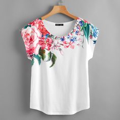 Цветочный Повседневный Футболки Shein