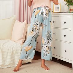 Брюки для сна с узлом и цветочным принтом Shein