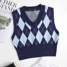 Вязаный жилет с узором аргайл Shein