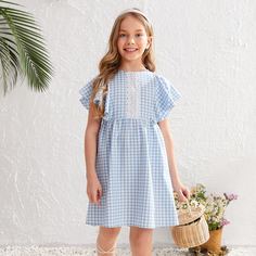 на молнии Клетка Повседневный Платья для девочек Shein