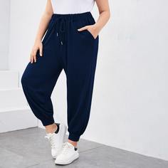 Однотонные спортивные брюки размера плюс на кулиске Shein