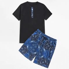 Мужские шорты и футболка с принтом галактики Shein