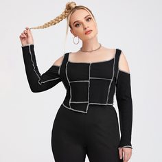 Асимметричный Повседневный Футболка размера плюс Shein