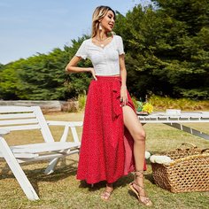 Юбка в горошек с разрезом Shein
