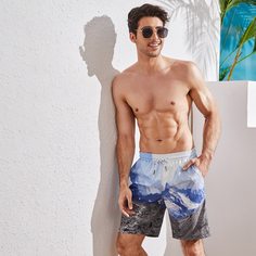Мужские плавки на кулиске с принтом горы Shein