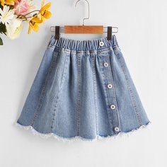 Необработанный низ Одноцветный Джинсовые юбки для девочек Shein