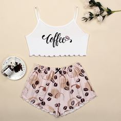 Волнистый край буква милый Пижама Shein