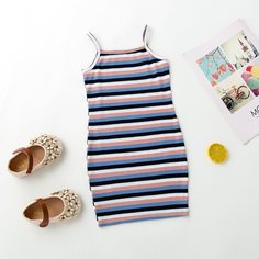 Полосатый Повседневный Платья для девочек Shein
