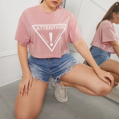 Кроп топ размера плюс с текстовым принтом Shein