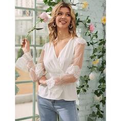 Блуза с сетчатым рукавом и кружевом Shein