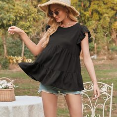 с оборками Одноцветный Бохо Блузы Shein